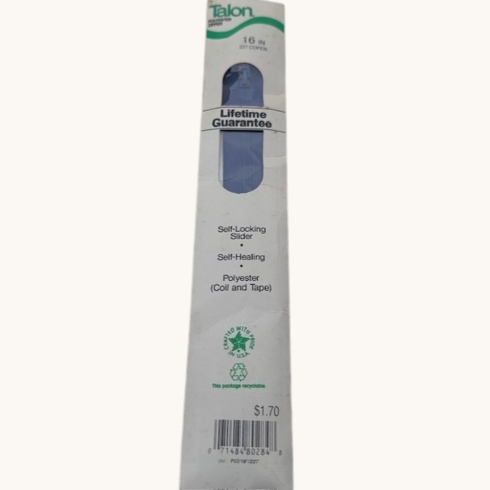 Talon 16 Inch Polyester Coil Zipper Style PO2 227 Copen Blue Made in USA Vintage